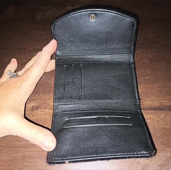 MYRA BAG SMALL BLACK COWHIDE WALLET WITH GOLD ACCENTS - Picture 4 of 8